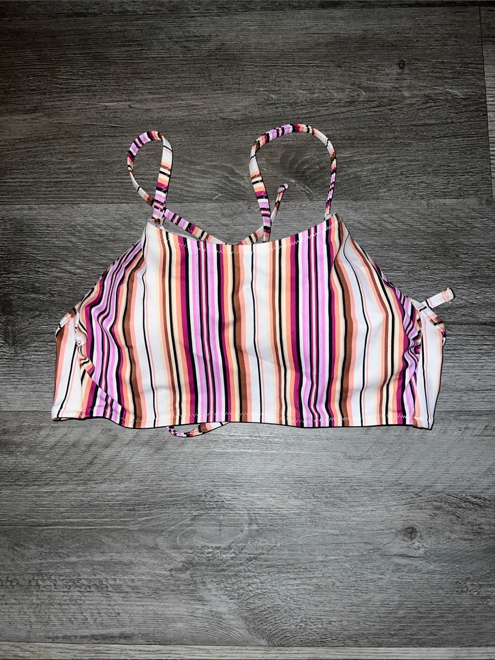 Shade & Shore Pink, White & Tan Striped Bikini Top